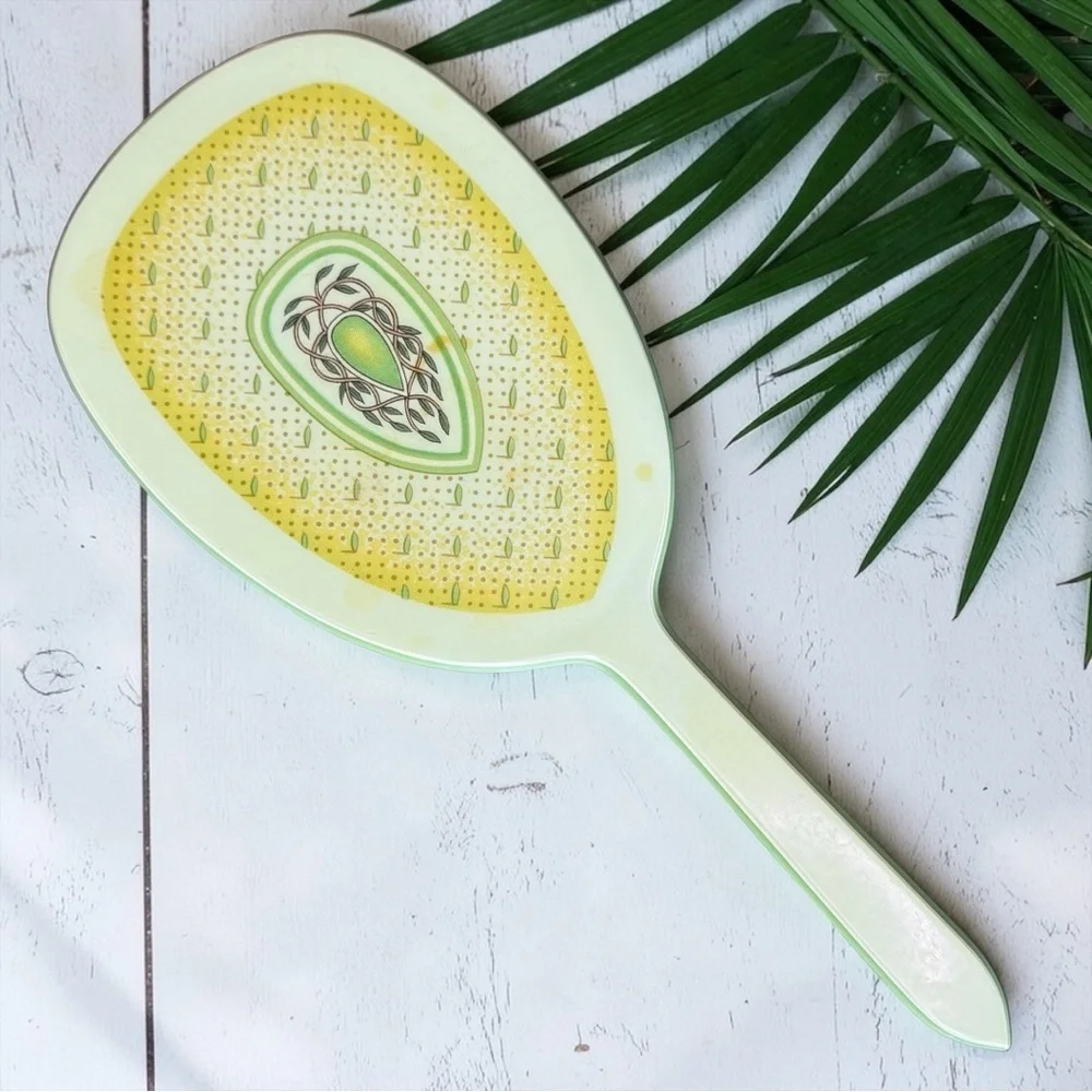 Vintage DuPont Lucite Hand Mirror Green Yellow Vanity Mirror Retro Table Mirror